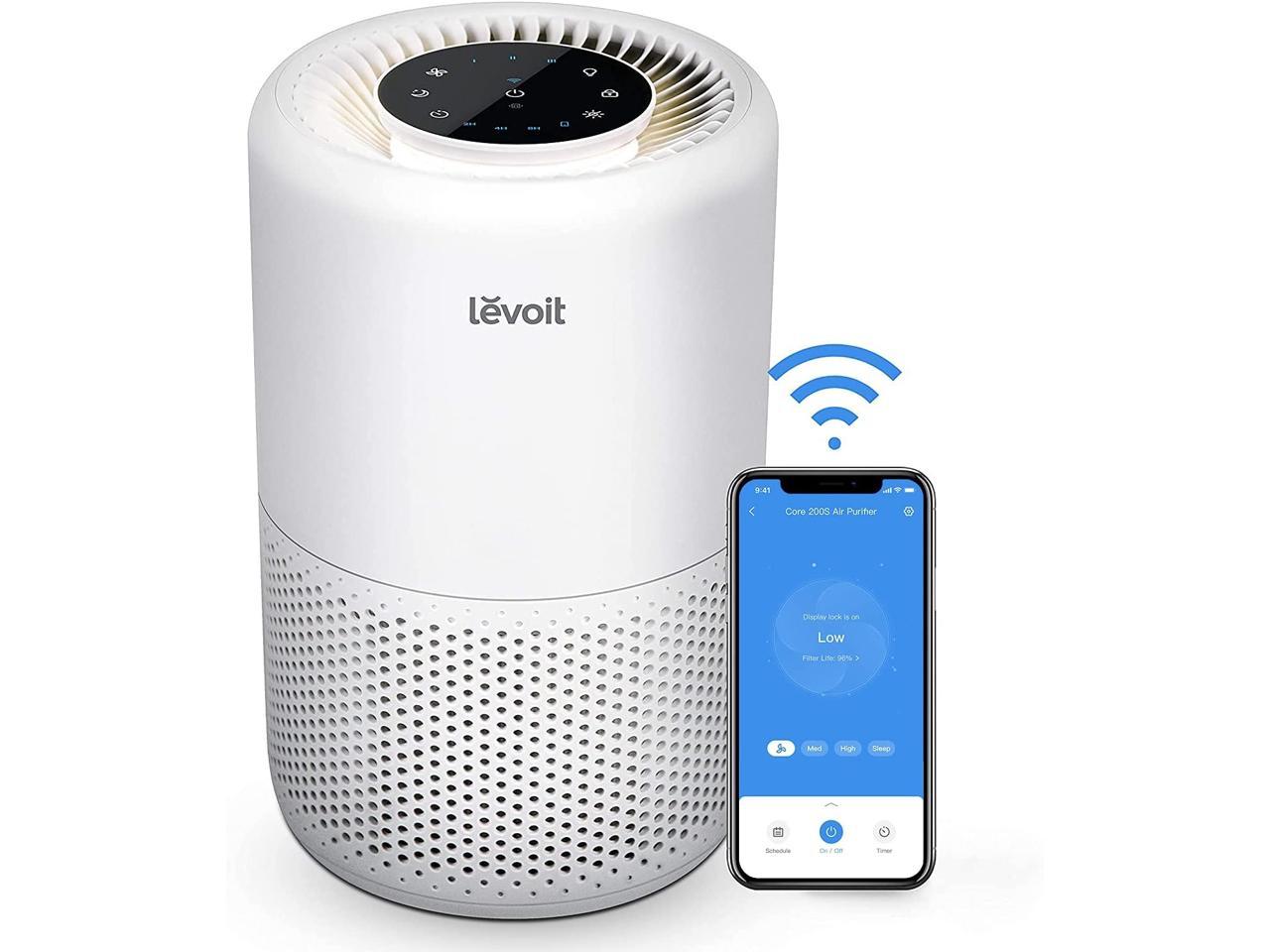 LEVOIT Smart WiFi Air Purifier for Home, Alexa Enabled H13 True HEPA Filter for A6.6llergies, Pets, Smokers, Smoke, Dust, Pollen, 24dB Quiet Air Cleaner for Bedroom with Display Off Design, Core 200S