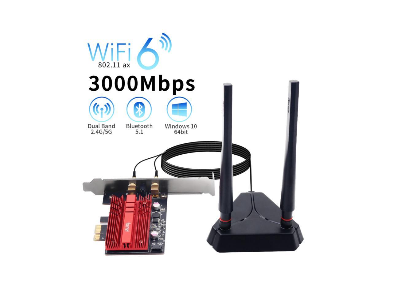 Fenvi PCI-e WiFi 6 Network Card AX3000Mbps Bluetooth 5.1 Wlan Adapter - Wireless PCI Express Wi-Fi Adapters 802.11AX AX200 2.4GHz/5GHz Dual Band Antenna Network Card for Windows 10/11,MU-MIMO,OFDMA