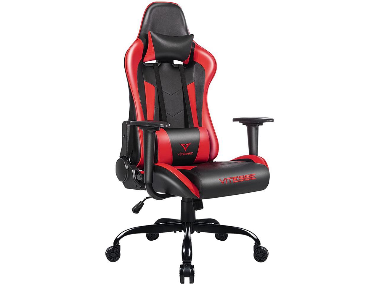 Vitesse Gaming Office Chair with Carbon Fiber Design, High Back Racing Style Seat, Swivel, Lumbar Support and Headrest (Red)