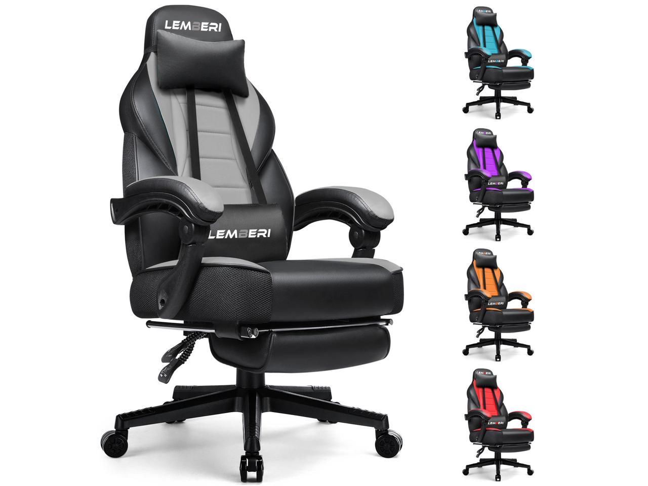 Vitesse Video Game Chairs with footrest,Gamer Chair for Adults,Big and Tall Chair, 400lb Capacity,Gaming Chairs for Teens,Racing Style Computer Chair with Headrest and Lumbar Support Grey