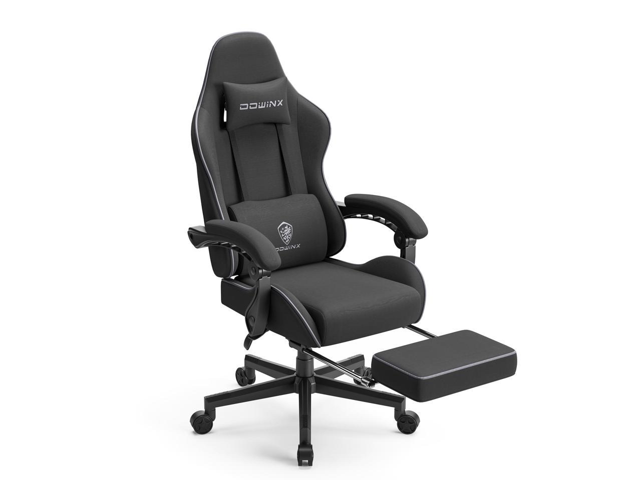 Dowinx Fabric Gaming Chair with Pocket Spring Cushion, Ergonomic Computer Chair with Footrest, Cloth Gamer Chair with Massage Lumbar Support and Headrest, Black