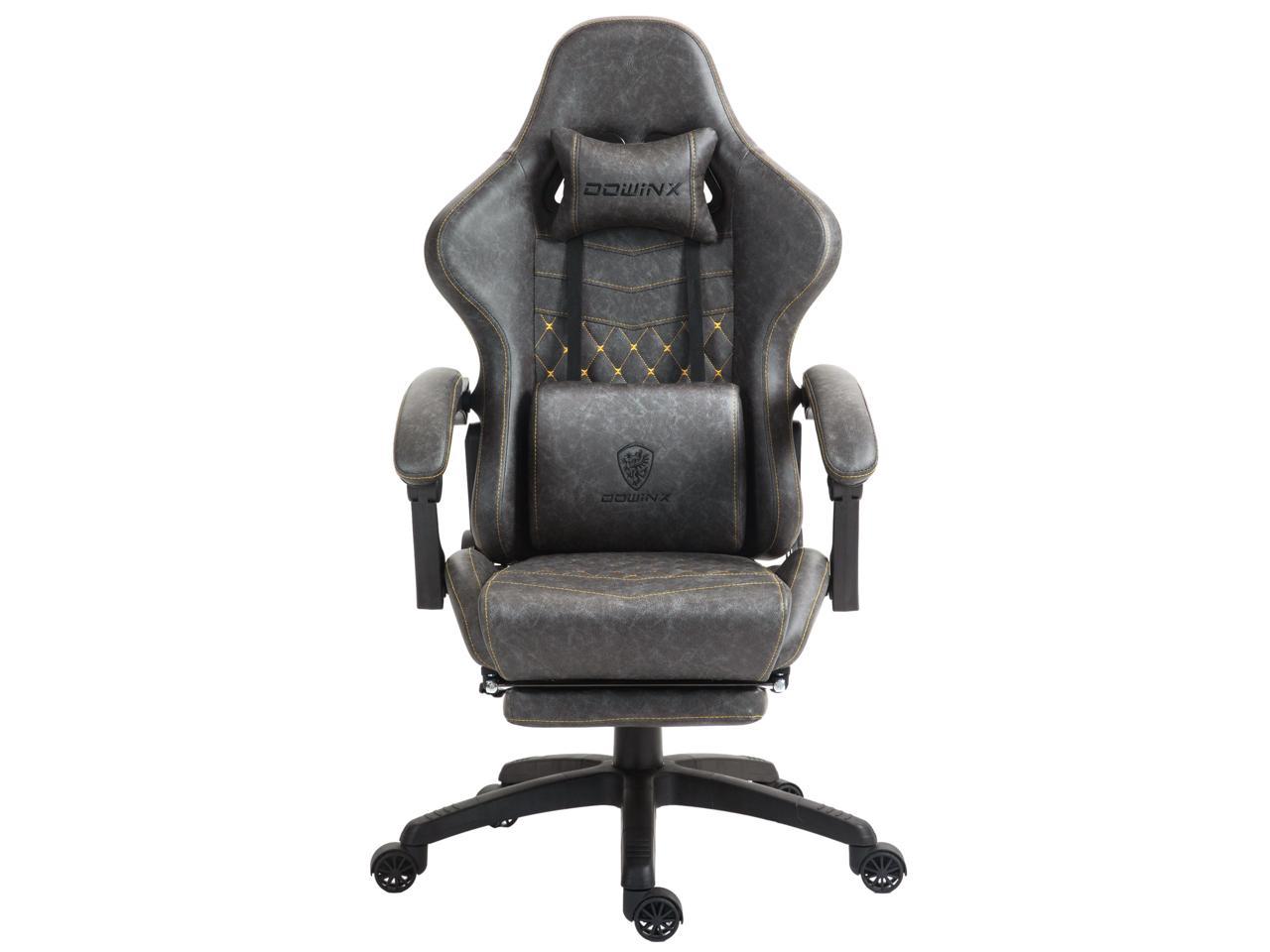 Dowinx PU Leather Gaming Chair with Massage Lumbar Support High Back Adjustable Office PC Chair Swivel Task Computer Chair with Footrest, Grey