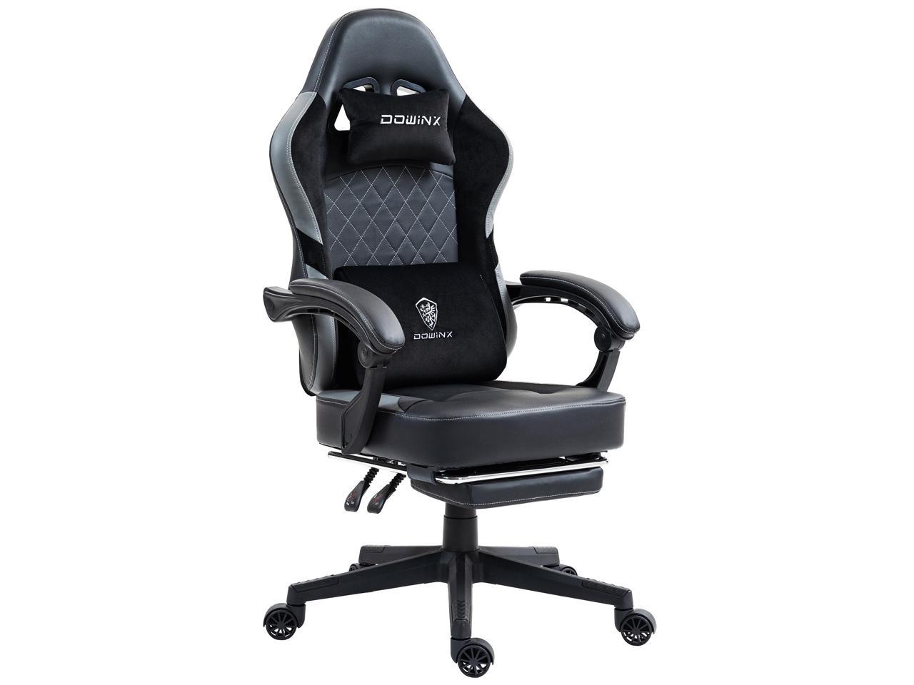 Dowinx Gaming Chair with Pocket Spring Cushion, Ergonomic Computer Chair with Footrest, High Back Game Chair with Massage Lumbar Support for Office Home, Black Grey