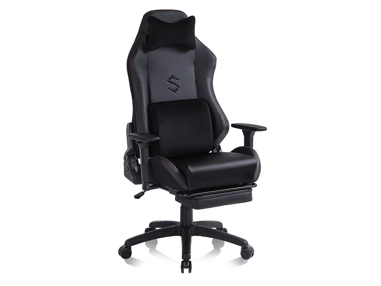 FANTASYLAB Memory Foam Gaming Chair Office Chair 300lbs with Velvet Lumbar Support,Racing Style PU Leather High Back Adjustable Swivel Task Chair with Footrest Black