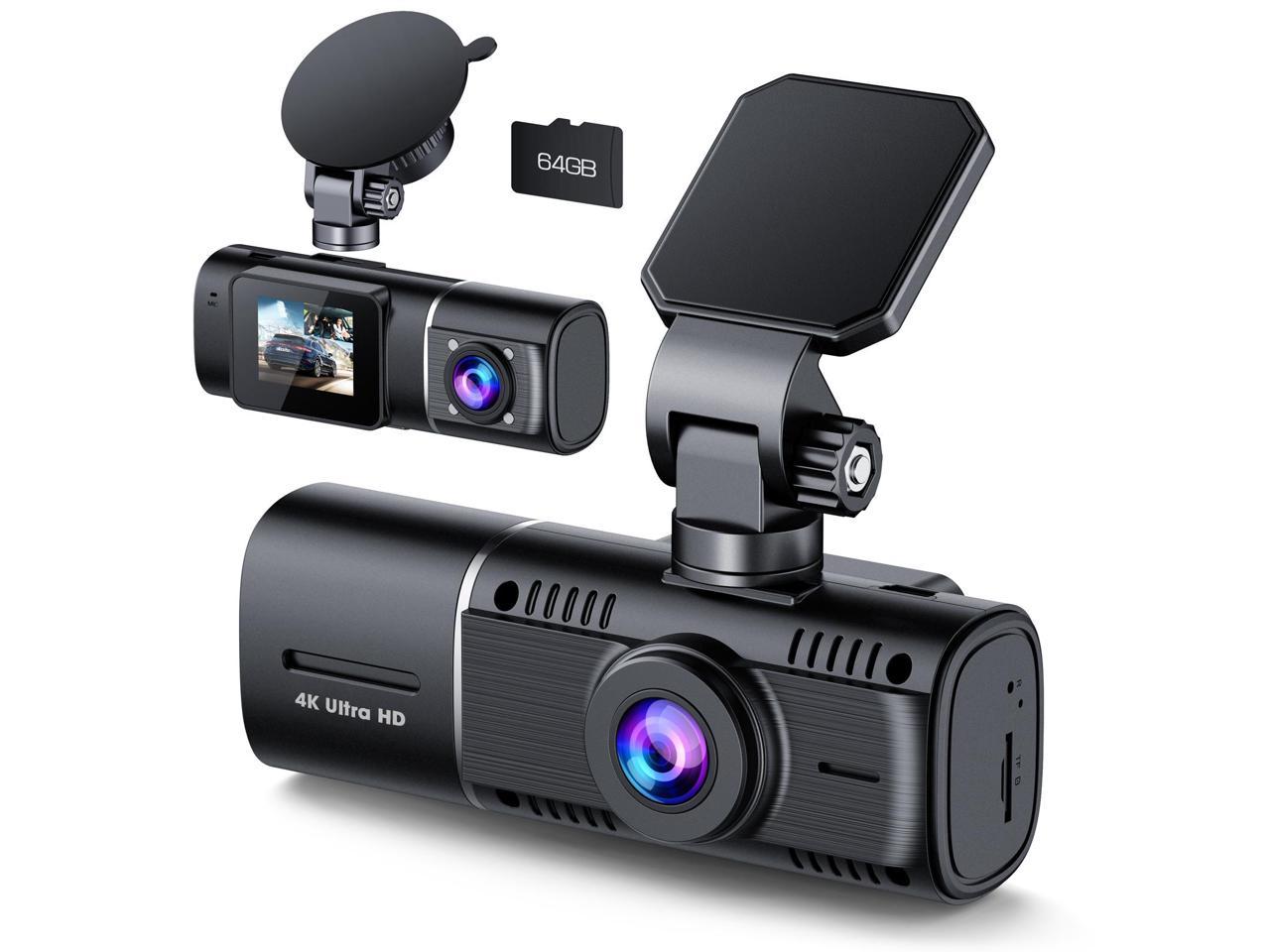 CAMPARK Dual Dash Cam 4K Front and 1080P Cabin Camera, Infrared Night Vision, Parking Mode, 64GB Memory Card Included - Perfect for Uber, Lyft, and Rideshare Drivers