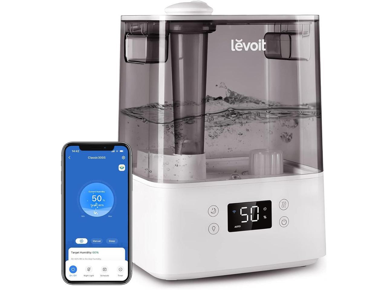 LEVOIT Humidifiers for Bedroom Large Room Home, (6L) Cool Mist Top Fill Essential Oil Diffuser for Baby & Plants, Smart App & Voice Control, Rapid Humidification & Auto Mode - Quiet Sleep Mode, Gray