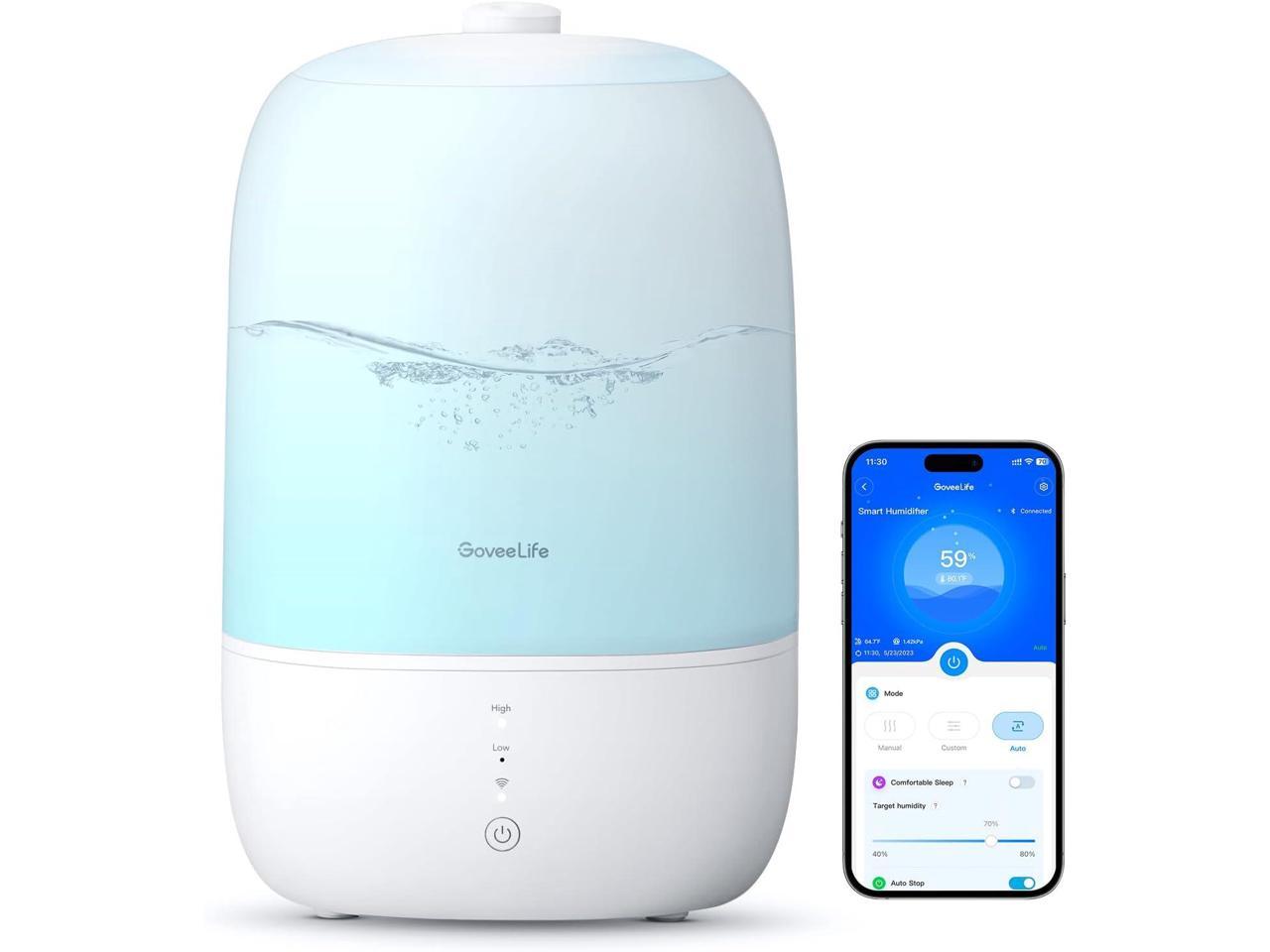 GoveeLife Smart Humidifiers for Bedroom, 3L Top Fill Cool Mist Humidifiers with Essential Oil Diffuser, Humidity Control, WiFi Air Humidifier with Night Light, for Baby, Plants, Home, Work with Alexa